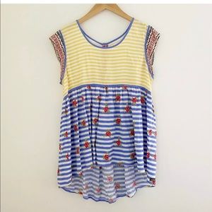 Matilda Jane XL ruffle sleeve top On My Mind yellow & blue floral flowy